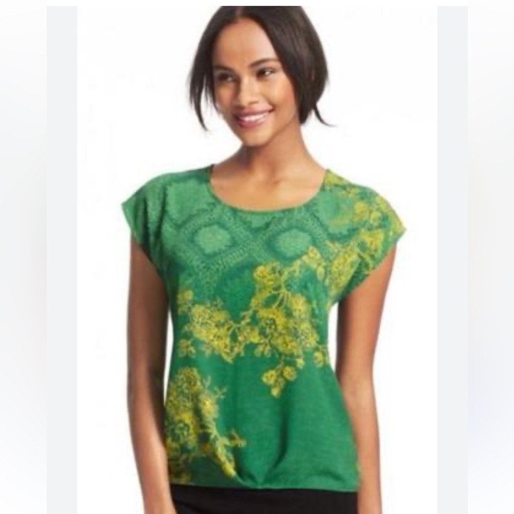 Cabi Women’s ‘Green with Envy’ floral cap sleeve pullover blouse XS